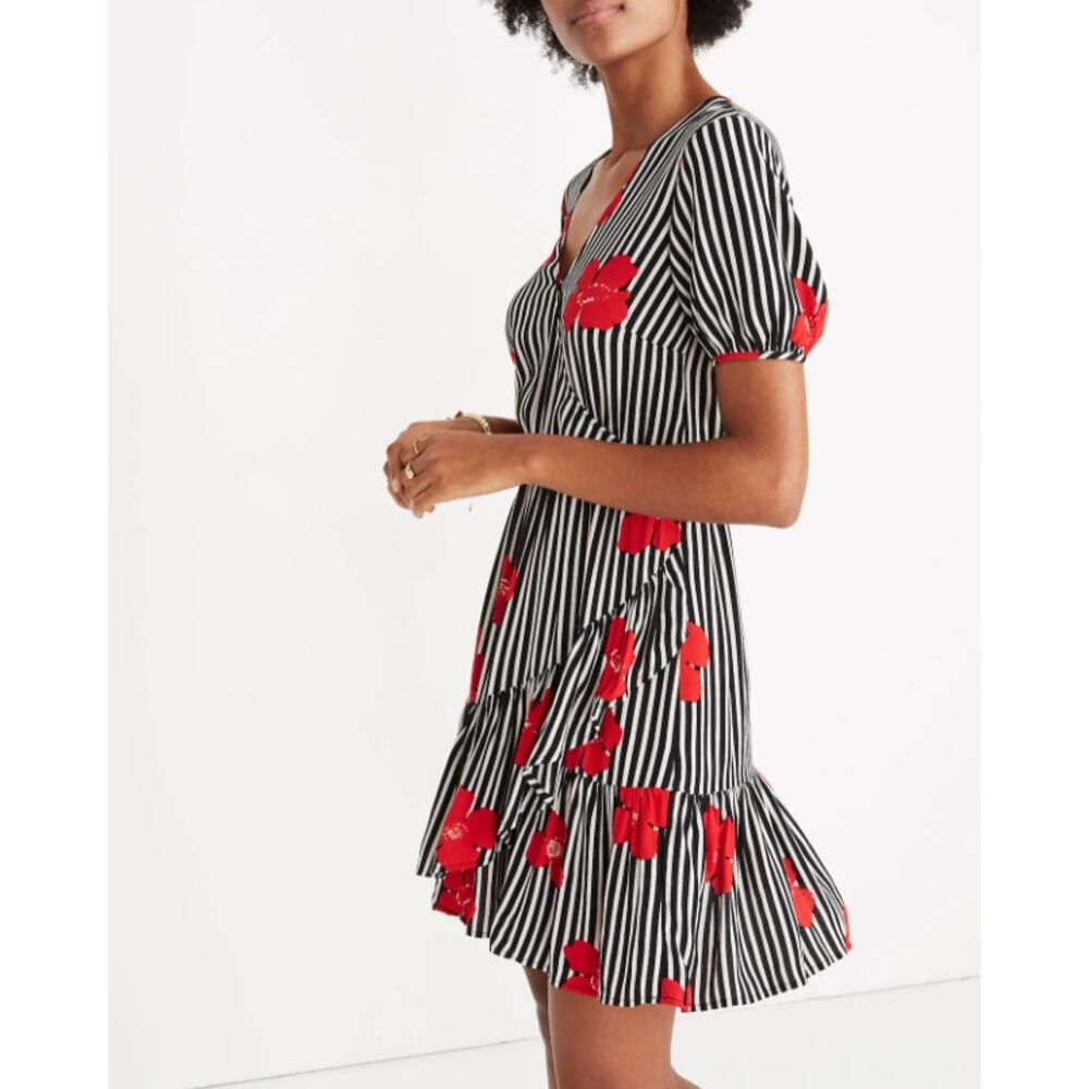 Madewell‎ Women's Ruffle Wrap Mini Dress Candied Orchids Floral Stripe Size 2